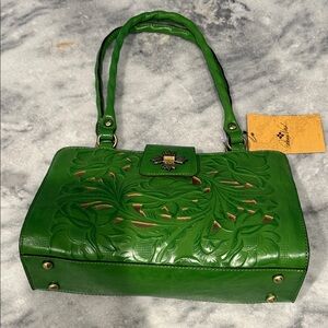 PATRICIA NASH Green Embossed Leather Handbag